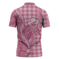 Pink Hawaii Palaka Cowboy Turtle Zipper Polo Shirt Hawaiian Paniolo Puakenikeni Maile Lei DT05 - Polynesian Pride