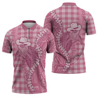 Pink Hawaii Palaka Cowboy Turtle Zipper Polo Shirt Hawaiian Paniolo Puakenikeni Maile Lei DT05 - Polynesian Pride