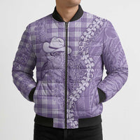 Purple Hawaii Palaka Cowboy Turtle Bomber Puffer Jacket Hawaiian Paniolo Puakenikeni Maile Lei - Polynesian Pride