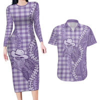 Purple Hawaii Palaka Cowboy Turtle Couples Matching Long Sleeve Bodycon Dress and Hawaiian Shirt Hawaiian Paniolo Puakenikeni Maile Lei DT05 Purple - Polynesian Pride
