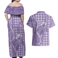 Purple Hawaii Palaka Cowboy Turtle Couples Matching Off Shoulder Maxi Dress and Hawaiian Shirt Hawaiian Paniolo Puakenikeni Maile Lei DT05 - Polynesian Pride