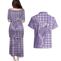 Purple Hawaii Palaka Cowboy Turtle Couples Matching Puletasi and Hawaiian Shirt Hawaiian Paniolo Puakenikeni Maile Lei DT05 - Polynesian Pride