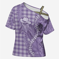 Purple Hawaii Palaka Cowboy Turtle Cross Shoulder Shirt Hawaiian Paniolo Puakenikeni Maile Lei - Polynesian Pride