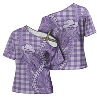 Purple Hawaii Palaka Cowboy Turtle Cross Shoulder Shirt Hawaiian Paniolo Puakenikeni Maile Lei DT05 - Polynesian Pride