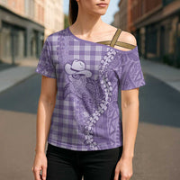 Purple Hawaii Palaka Cowboy Turtle Cross Shoulder Shirt Hawaiian Paniolo Puakenikeni Maile Lei DT05 - Polynesian Pride