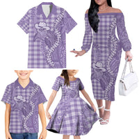 Purple Hawaii Palaka Cowboy Turtle Family Matching Off The Shoulder Long Sleeve Dress and Hawaiian Shirt Hawaiian Paniolo Puakenikeni Maile Lei DT05 - Polynesian Pride