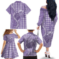 Purple Hawaii Palaka Cowboy Turtle Family Matching Off The Shoulder Long Sleeve Dress and Hawaiian Shirt Hawaiian Paniolo Puakenikeni Maile Lei DT05 - Polynesian Pride