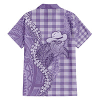 Purple Hawaii Palaka Cowboy Turtle Family Matching Off The Shoulder Long Sleeve Dress and Hawaiian Shirt Hawaiian Paniolo Puakenikeni Maile Lei DT05 - Polynesian Pride