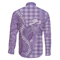 Purple Hawaii Palaka Cowboy Turtle Family Matching Off The Shoulder Long Sleeve Dress and Hawaiian Shirt Hawaiian Paniolo Puakenikeni Maile Lei DT05 - Polynesian Pride