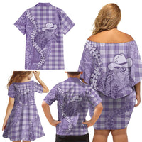 Purple Hawaii Palaka Cowboy Turtle Family Matching Off Shoulder Short Dress and Hawaiian Shirt Hawaiian Paniolo Puakenikeni Maile Lei DT05 - Polynesian Pride