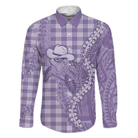 Purple Hawaii Palaka Cowboy Turtle Family Matching Off Shoulder Short Dress and Hawaiian Shirt Hawaiian Paniolo Puakenikeni Maile Lei DT05 Dad's Shirt - Long Sleeve Purple - Polynesian Pride