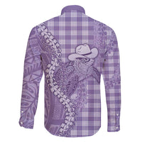 Purple Hawaii Palaka Cowboy Turtle Family Matching Summer Maxi Dress and Hawaiian Shirt Hawaiian Paniolo Puakenikeni Maile Lei DT05 - Polynesian Pride