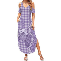 Purple Hawaii Palaka Cowboy Turtle Family Matching Summer Maxi Dress and Hawaiian Shirt Hawaiian Paniolo Puakenikeni Maile Lei DT05 Mom's Dress Purple - Polynesian Pride