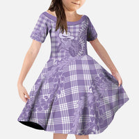 Purple Hawaii Palaka Cowboy Turtle Kid Short Sleeve Dress Hawaiian Paniolo Puakenikeni Maile Lei - Polynesian Pride