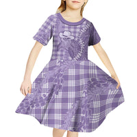Purple Hawaii Palaka Cowboy Turtle Kid Short Sleeve Dress Hawaiian Paniolo Puakenikeni Maile Lei - Polynesian Pride