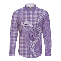 Purple Hawaii Palaka Cowboy Turtle Long Sleeve Button Shirt Hawaiian Paniolo Puakenikeni Maile Lei - Polynesian Pride