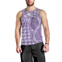 Purple Hawaii Palaka Cowboy Turtle Men Tank Top Hawaiian Paniolo Puakenikeni Maile Lei - Polynesian Pride