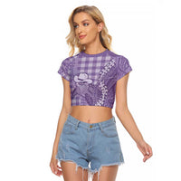 Purple Hawaii Palaka Cowboy Turtle Raglan Cropped T Shirt Hawaiian Paniolo Puakenikeni Maile Lei DT05 Female Purple - Polynesian Pride