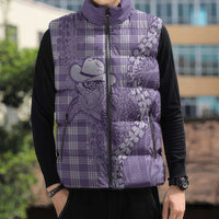 Purple Hawaii Palaka Cowboy Turtle Sleeveless Puffer Jacket Hawaiian Paniolo Puakenikeni Maile Lei - Polynesian Pride