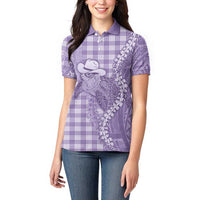 Purple Hawaii Palaka Cowboy Turtle Women Polo Shirt Hawaiian Paniolo Puakenikeni Maile Lei DT05 - Polynesian Pride