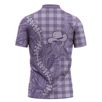 Purple Hawaii Palaka Cowboy Turtle Zipper Polo Shirt Hawaiian Paniolo Puakenikeni Maile Lei - Polynesian Pride
