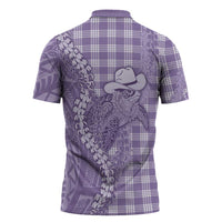 Purple Hawaii Palaka Cowboy Turtle Zipper Polo Shirt Hawaiian Paniolo Puakenikeni Maile Lei DT05 - Polynesian Pride
