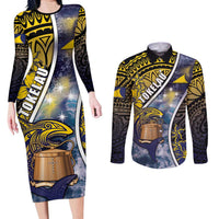 Personalised Tokelau Couples Matching Long Sleeve Bodycon Dress and Long Sleeve Button Shirt National Badge Waves Style