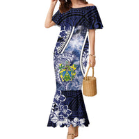 Personalised Pitcairn Islands Family Matching Mermaid Dress and Hawaiian Shirt Coat Of Arms Waves Style