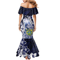 Personalised Pitcairn Islands Family Matching Mermaid Dress and Hawaiian Shirt Coat Of Arms Waves Style