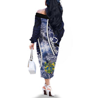 Personalised Pitcairn Islands Family Matching Off The Shoulder Long Sleeve Dress and Hawaiian Shirt Coat Of Arms Waves Style