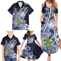 Personalised Pitcairn Islands Family Matching Summer Maxi Dress and Hawaiian Shirt Coat Of Arms Waves Style