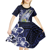 Personalised Pitcairn Islands Kid Short Sleeve Dress Coat Of Arms Waves Style
