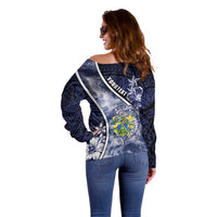 Personalised Pitcairn Islands Off Shoulder Sweater Coat Of Arms Waves Style DT05 - Polynesian Pride