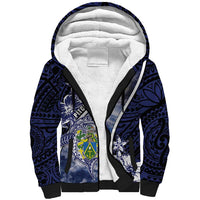 Personalised Pitcairn Islands Sherpa Hoodie Coat Of Arms Waves Style