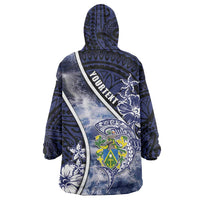 Personalised Pitcairn Islands Wearable Blanket Hoodie Coat Of Arms Waves Style
