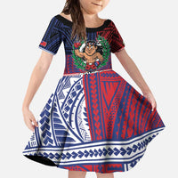 Personalised Samoa Boxing Family Matching Long Sleeve Bodycon Dress and Hawaiian Shirt Samoan Boxer Funny Style DT05 Daughter's Dress Red - Polynesian Pride