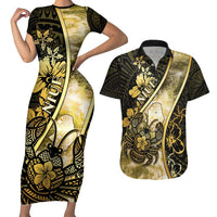 Personalised Niue Couples Matching Short Sleeve Bodycon Dress and Hawaiian Shirt Niuean Crab Waves Style