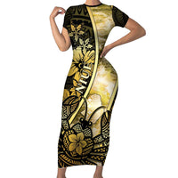 Personalised Niue Family Matching Short Sleeve Bodycon Dress and Hawaiian Shirt Niuean Crab Waves Style