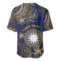 Personalised Nauru Baseball Jersey Hibiscus Polynesian Tribal Pattern