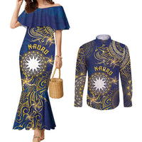 Personalised Nauru Couples Matching Mermaid Dress and Long Sleeve Button Shirt Hibiscus Polynesian Tribal Pattern