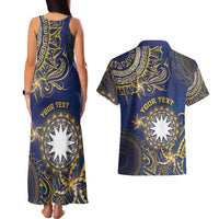 Personalised Nauru Couples Matching Tank Maxi Dress and Hawaiian Shirt Hibiscus Polynesian Tribal Pattern