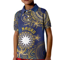 Personalised Nauru Kid Polo Shirt Hibiscus Polynesian Tribal Pattern