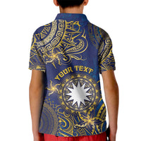 Personalised Nauru Kid Polo Shirt Hibiscus Polynesian Tribal Pattern