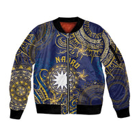 Personalised Nauru Sleeve Zip Bomber Jacket Hibiscus Polynesian Tribal Pattern
