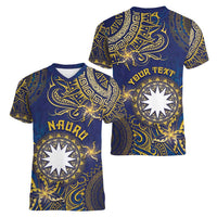 Personalised Nauru Women V-Neck T-Shirt Hibiscus Polynesian Tribal Pattern