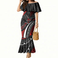 Aotearoa New Zealand Native Birds Map Mermaid Dress Silver Fern Tribal Pattern