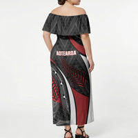 Aotearoa New Zealand Native Birds Map Off Shoulder Maxi Dress Silver Fern Tribal Pattern
