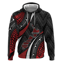 Aotearoa New Zealand Native Birds Map Zip Hoodie Silver Fern Tribal Pattern