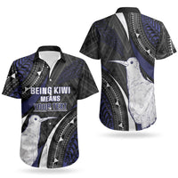 Personalised New Zealand Kiwi Couples Matching Puletasi and Hawaiian Shirt Silver Fern Tribal Pattern DT05 - Polynesian Pride