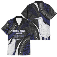 Personalised New Zealand Kiwi Family Matching Puletasi and Hawaiian Shirt Silver Fern Tribal Pattern DT05 Dad's Shirt - Short Sleeve Navy - Polynesian Pride